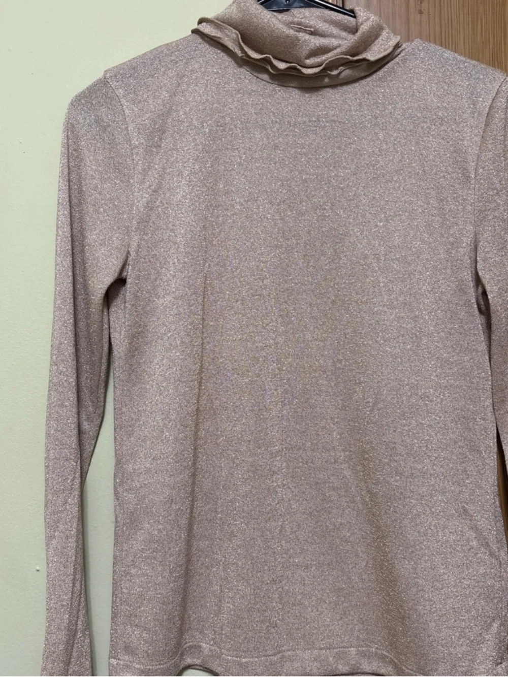 J. Crew Sparkle Cream Ruffle Mock Neck Top